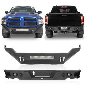 Qp.bxg-802 Hooke Road Qp.bxg-800 Fit Dodge Ram 1500 13-18 2/4 Door Steel Black Front Bumper Rear Bars