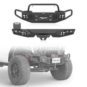 Y20912030f Hooke Road Front Winch Bumper Rear With Hitch Receiver Fit 07-18 Jeep Wrangler Jk