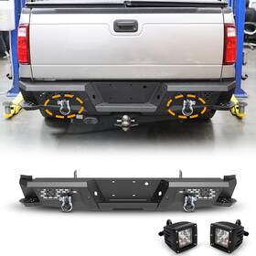 Nf204b101-bx I1motor Steel Rear Bumper For 1999-2016 F-250 F-350 With 2 Pod Lights And Shackles Kits