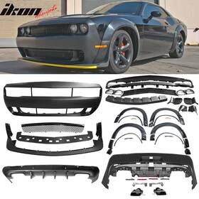Ikon Motorsports 840355520057 Fits 08-14 Challenger Front Rear Bumper With Lip Demon Fender Flare V4 Diffuser