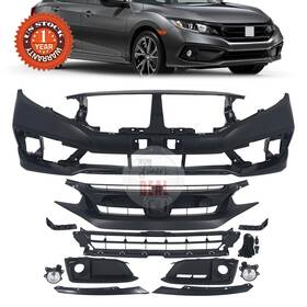 1kphd1205k27 Karpal Fit 2019-2021 Honda Civic Sedan Black Front Bumper Cover Complete Kit With Grille