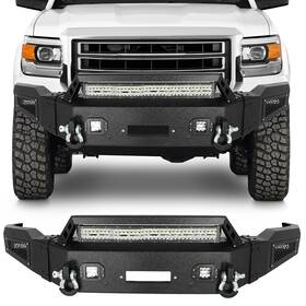 11428709 Keepcrushparts Steel Black Complete Front Bumper With Light Bar D-ring For 2014-15 Gmc Sierra 1500