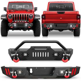 2022350-014 Lamdemotor For 2020-25 Jeep Gladiator Jt Steel Front And Rear Bumper Set With Winch Led Lights