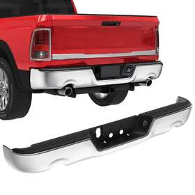 68049740ab-pfm Leadzm Chrome Steel Rear Bumper With Dual Exhaust Without Sensor Hole For 09-19 Dodge Ram 1500