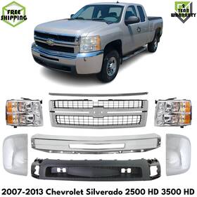 9614682 Locusautoparts Front Bumper Chrome And Headlights Kit For 2007-2013 Chevrolet Silverado 2500 Hd