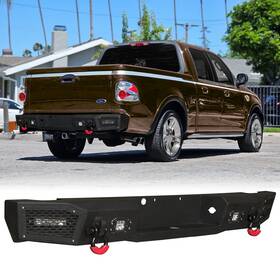 Marsitter 760472735465 For 1997-2003 Ford F-150 Crew Cab Black Rear Bumper With Winch Plate&led Lights