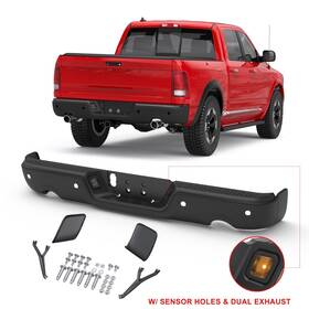 M0540070402a Mostplus Black Rear Bumper Assembly For 2009-2019 Ram 1500 With Dual Exhaust And Sensor Holes