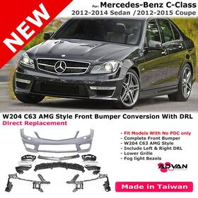 372316 Mtb Front Bumper Cover C63 Amg Style Conversion Kit For 2012-2014 C-class W204 Drl