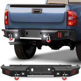Newbmpshop Bt-2022006 Steel Black Rear Bumper For 2007-2013 Gmc Sierra 1500 With Led Light And Sensor Holes