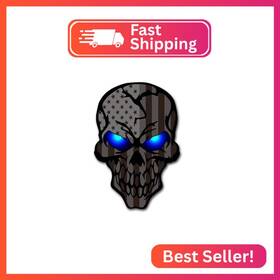 Sti-62454 Niubipro 2 Pack 5.1 Inch Reflective All Black American Flag Skulls Sticker Skull Decal With B