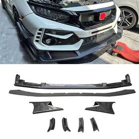 Fk8f004 Olotdi For Honda Civic 10th Fk8 Type-r Js Style Carbon Fiber Front Bumper Lip Side Fins