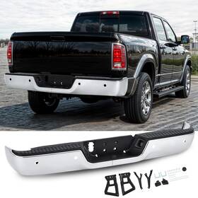18m05400804l0826 Orion Motor Tech Chrome Rear Bumper For 2009-2018 Dodge Ram 1500 2010-12 2500 3500 With Sensor Hole