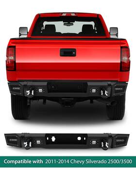 Tm171146pt Parthigh Rear Bumper With Led Lights And D-ring Fits 2011-2014 Chevy Silverado 2500/3500 Hd