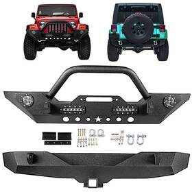 Pmt835786-01am Pmt2018 Offroad Textured Front And Rear Bumper Guard W Leds For 2007-2018 Jeep Wrangler Jk