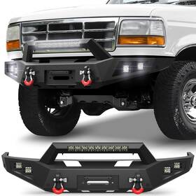 Bp-f1011 Pofenze For 1992-1996 Ford F150 F250 F350 Bronco Steel Front Bumper With Led Lights&d-rings