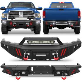Bt-2022037-fm Pofenze Front And Rear Bumper For Dodge Ram 2500 3500 2010-18 With Led Lights Powder-coated
