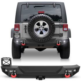 Bt-2022352 Pofenze For 2007-2018 Jeep Wrangler Jk Jku Steel Rear Bumper With Step Plate Led Lights