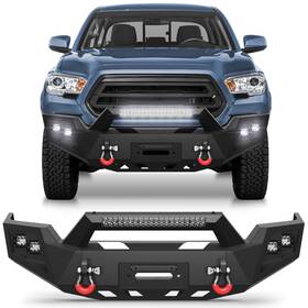 Bt-2022373-eb Pofenze Black Steel Front Bumper With Winch Plate And Led Lights For Toyota Tacoma 2016-2023
