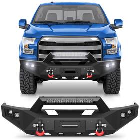 Bt-2022380 Pofenze Fits Ford F150 2015-2017 New Steel Front Bumper With Winch Plate And Led Lights