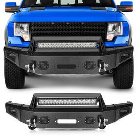 Pmd12525400p Primerideparts Adp Black Steel Front Bumper With Winch Plate And Led Lights For 2015-2017 Ford F150