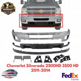 11606876 Replacement Front Bumper Chrome Steel Kit With Brackets For 2011-2014 Silverado 2500hd 3500