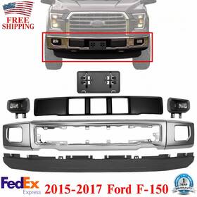 14408728 Replacement Front Bumper Chrome Steel And Fog Lights Assembly Kit For 2015-2017 Ford F-150