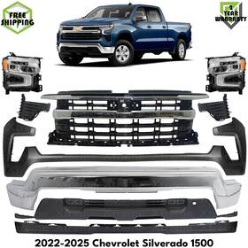 Replacement 17934876 Front Bumper Chrome Steel And Headlights Kit For 2022-2025 Chevy Silverado 1500