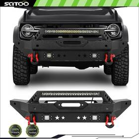 Cb127675s01 Scitoo Fits 2021-2022 Bronco Textured Front Bumper With Winch Plate Led Lights D-rings