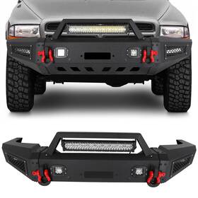 Sp12798801s Sport-autoparts Black Steel Front Bumper With Winch Plate And Led Lights For 1997-2004 Dodge Dakota
