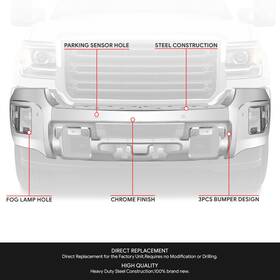 Tma-bumpfcsie152535fb02chd Team-alpha Fits 2015-2019 Gmc Sierra 2500/3500hd Chrome Front Bumper Face Bar With Sensor Hole