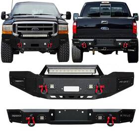 Tenpo 760472738022 For 99-04 Ford Super Duty F250/f350 Steel Front And Rear Bumper With Black D-ring