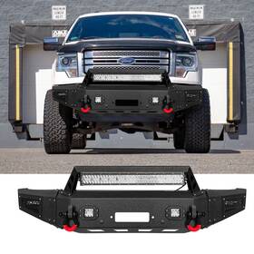 Tenpo 763492268982 Steel Front Bumper With Led Lights And D-ring Fits 2009-2014 Ford F150 Excl.raptor