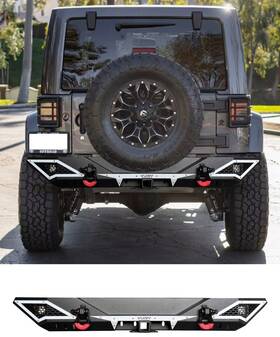 Jk-hg09 Tenpo Fits 2007-2017 Jeep Wrangler Jk Black Steel Rear Bumper With Square Led Lights