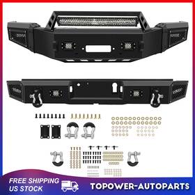 Tr838600s01 Topower Black Front Rear Bumper For 2018-2020 Ford F 150 With Led Lights Powder Coat Winch