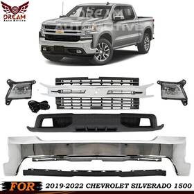 1762586 Us Prime Autoparts Front Bumper Chrome And Grille Assembly Kit For 2019-2022 Chevrolet Silverado 1500