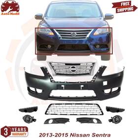 002423 Uselitecarparts Front Bumper Cover Upper Lower Grille With Fog Light For 2013-2015 Nissan Sentra
