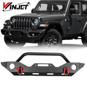 Winjet 704771224350 Offroad Steel Front Bumper For 2007-2018 Jeep Wrangler Jk With 2 D-rings Heavy Duty