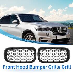 X Autohaux 767153888366 1 Pair Front Hood Bumper Grille Grill For Bmw X5 2014-2016 Black Silver Tone
