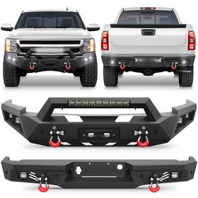 Bp-c1003-c1004 Xbrmotor Steel Front /rear Bumper Fits 2007-2013 Silverado 1500 With Winch Plate&led Lights