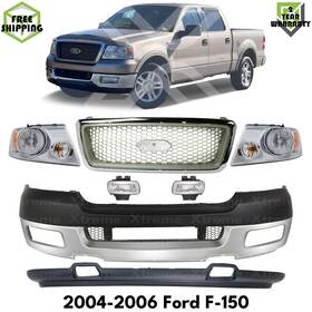 14884644 Xtreme Type Us Front Bumper Face Bar Chrome And Headlights Assembly Kit For 2004-2006 Ford F-150
