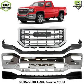 15759299 Xtreme Type Us Front Bumper Chrome Steel And Grille Assembly Kit For 2016-2018 Gmc Sierra 1500