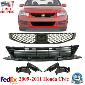 Xtreme Type Us 643307325188 Front Bumper Grille Upper And Lower Textured Brackets For 2009-2011 Honda Civic