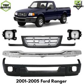 9614847 Xtreme Types Wholesale Front Bumper Chrome Steel And Fog Lights Assembly Kit For 2001-2005 Ford Ranger