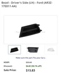 Fog Light Cover AR3Z-17E811-AA Ford Mustang. Fixed Price $10.00.
