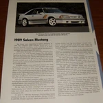 1989 Saleen Mustang Specs Info Photo Sheet 87 88 93 Lx Gt Ford. Fixed Price $5.99.