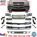 Front Bumper Chrome Steel + Grille With Headlight Kit For 2003-06 Silverado 1500. Fixed Price $680.19.