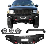 Vijay Fits 1997-2004 Ford F-150 Steel Front Bumper With Long Round Headlight. Fixed Price $649.00.