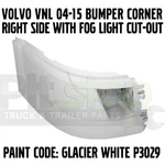 Volvo Vnl 04-15 Bumper Corner With Foglight Painted White 82721512 Right Side. Fixed Price $225.00.