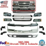 Front Bumper Chrome Steel + Headlight With Grille Kit For 2003-06 Silverado 1500. Fixed Price $670.24.