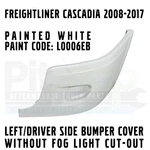 Freightliner Cascadia Old Gen Bumper Cover Painted White Left Without Fog Light. Fixed Price $200.00.